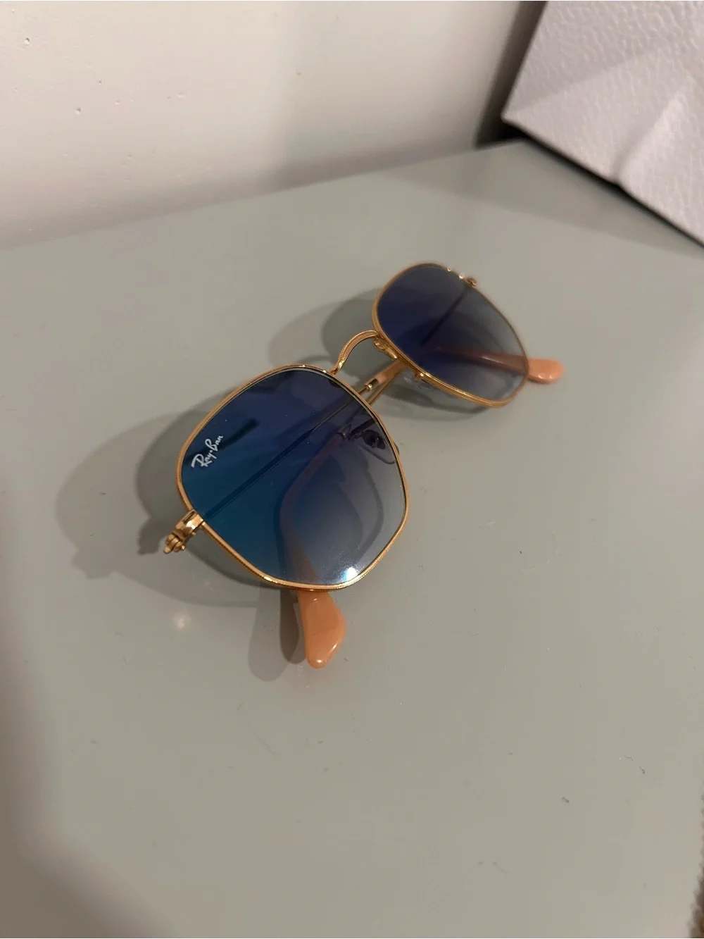 Ray-Ban Hexagonal Sunglasses. Gold Frame & Blue Gradient Lenses